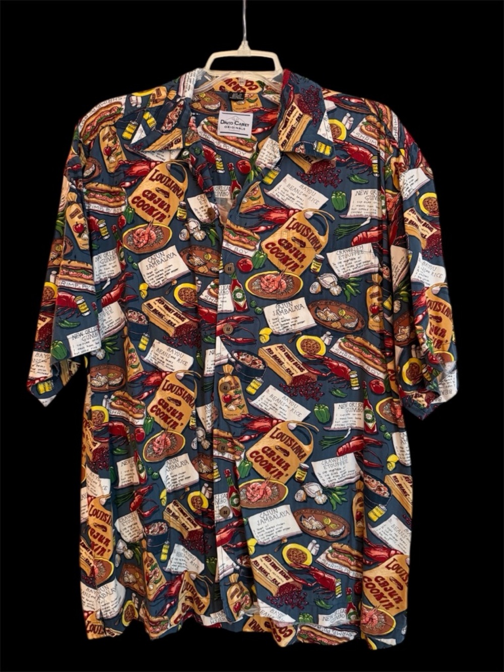 David Carey Originals "Cajun Cookin" camp shirt Men’s size XL - Mardi Gras